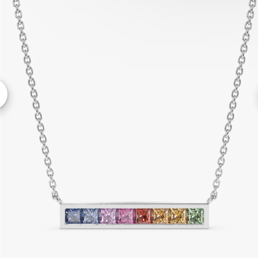 White Gold 14k Sarah Elise 16”Rainbow Sapphire Bar Necklace